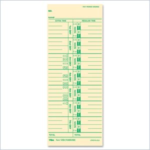 Tops Regular/Overtime Weekly Time Cards