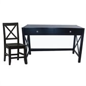 Linon Anna Wood Writing Desk w/ Chair Set in Distressed Antique Black