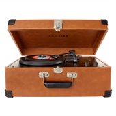 Crosley Radio Retro Portable Traveler Turntable With Stereo Speakers in Tan