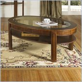 Somerton Fashion Trend Oval Glass Top Wood Cocktail Table in Brown Finish