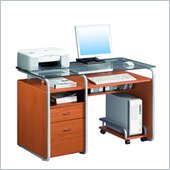 TECHNI MOBILI Kieran Glass Top Wood Computer Desk in Dark Honey