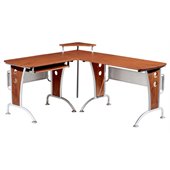 TECHNI MOBILI L-Shape Corner Wood/Metal Computer Workstation in Mahogany