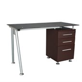 Techni Mobili Tempered Glass Top Computer Desk in Chocolate