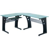 Techni Mobili L-Shape Frosted Glass Metal Base Computer Desk in Graphite