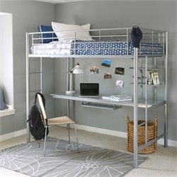 Walker Edison Sunrise Metal Twin/Workstation Bunk Bed in Silver