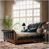 American Drew Bob Mackie Classics Leather Sleigh Bed in Burnished Nutmeg Finish