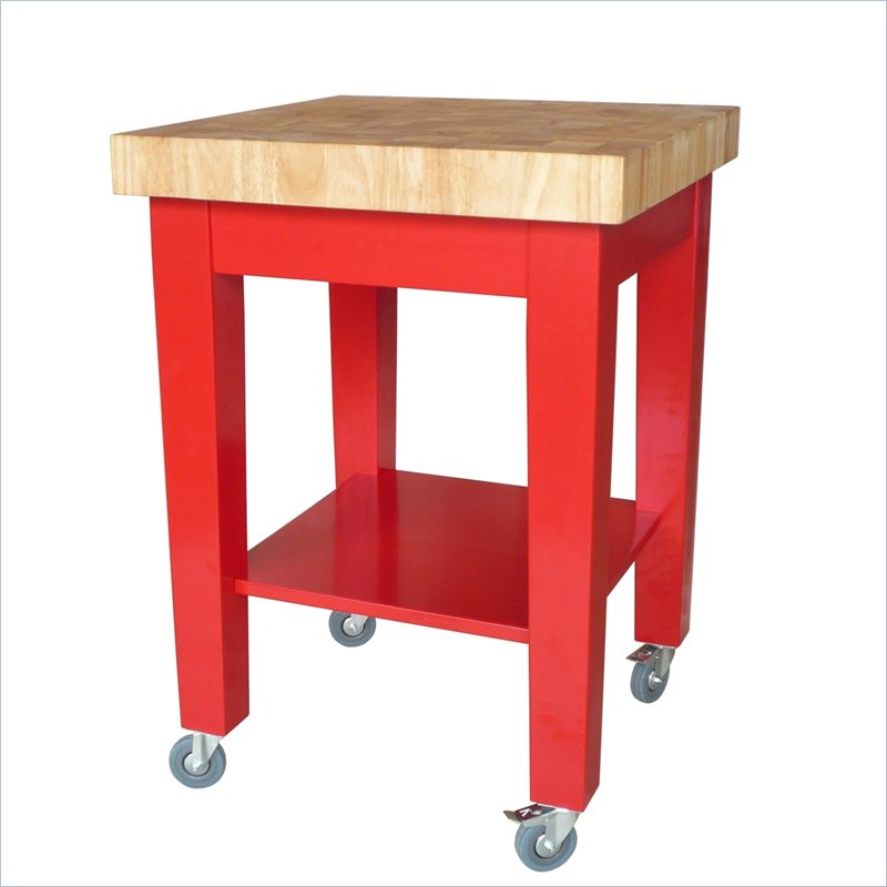 Red Kitchen Cart with Butcher Block