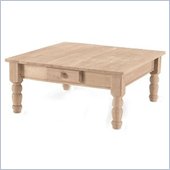 International Concepts Traditional Unfinished Square Coffee Table with Drawer