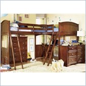 Lea Deer Run L-Shaped Wood Bi-Loft Bunk Bed In Brown Cherry Finish 