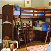 Lea Deer Run Wood Loft Triple Bunk Bed with Captain's Storage Drawers in Brown Cherry