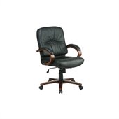 Office Star Mid Back Executive Leather Chair with Cherry Finish Wood Base and Arms
