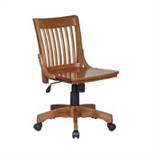 Office Star Deluxe Armless Wood Bankers Chair with Wood Seat in Medium Fruitwood