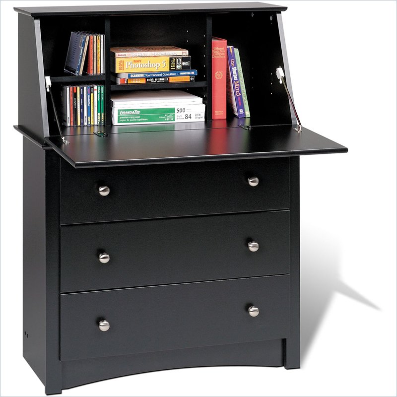 Prepac Sonoma Drop Front Wood Secretary Desk In Black Ebay