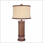 Minka Lighting 1 Light Table Lamp Ambience in Brown Wood Look with Beige Shade