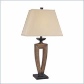 Minka Lighting 1 Light Table Lamp Ambience in Brown Wood Look with Light Gray Shade
