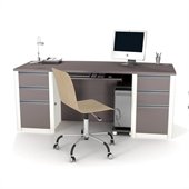Bestar Connexion Home Office Wood Computer Desk Set in Sandstone and Slate