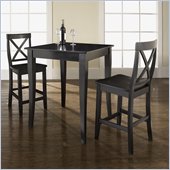 Crosley Furniture 3 Piece Pub Dining Set with Cabriole Leg and X-Back Stools in Black Finish