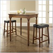 Crosley Furniture 3 Piece Pub Dining Set with Turned Leg and Upholstered Saddle Stools in Classic Cherry Finish