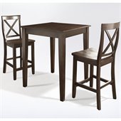 Crosley Furniture 3 Piece Pub Dining Set with Tapered Leg and X-Back Stools in Vintage Mahogany Finish