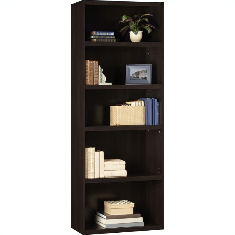 shelf wood bookcase in dark russet cherry 421700 five shelf bookcase 