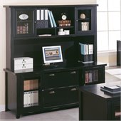 Kathy Ireland Home by Martin Furniture Tribeca Loft Black Credenza with Hutch with Sliding Doors