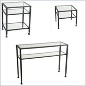 Southern Enterprises Black Coffee and End Table Set with Glass Tops