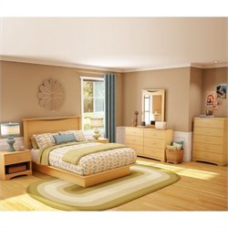 South Shore Copley Wood Panel Headboard 4 Piece Bedroom Set in Natural Maple