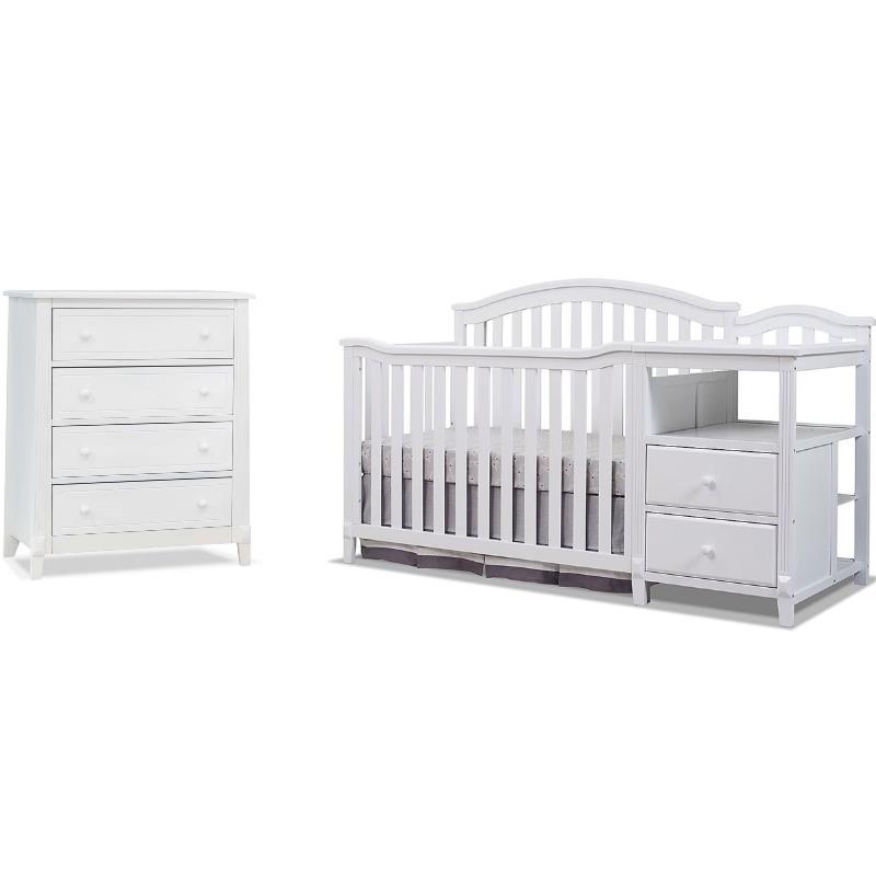 white crib and dresser set Windsor Weathered + built dresser features English Dovetail construction White Nursery Furniture - Bed