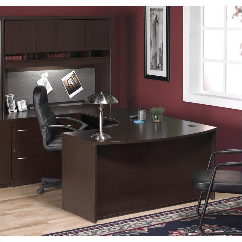 Bush Furniture Corsa Series U-Shape Wood Home Office Set with Hutch in Mocha Cherry