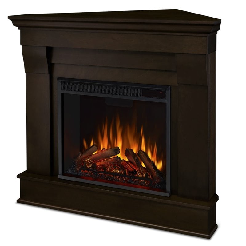 Real Flame Chateau Electric Corner Fireplace in Dark Walnut Finish