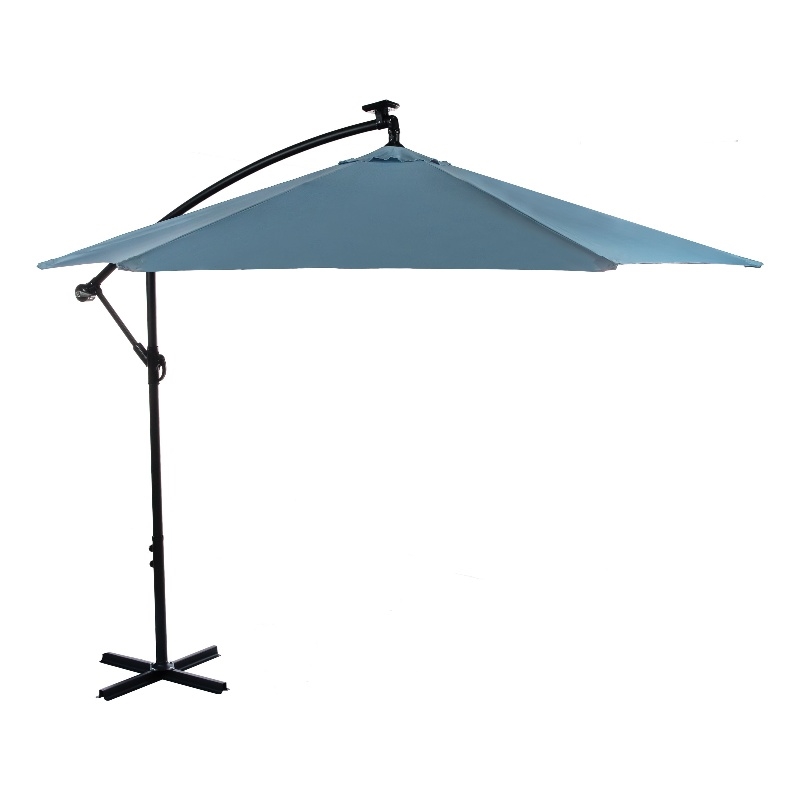 blue 10 ft patio umbrella Tangkula Solar Cantilever with Base, Turquoise making it perfect for poolside relaxation 10ft Patio Umbrella with Crank