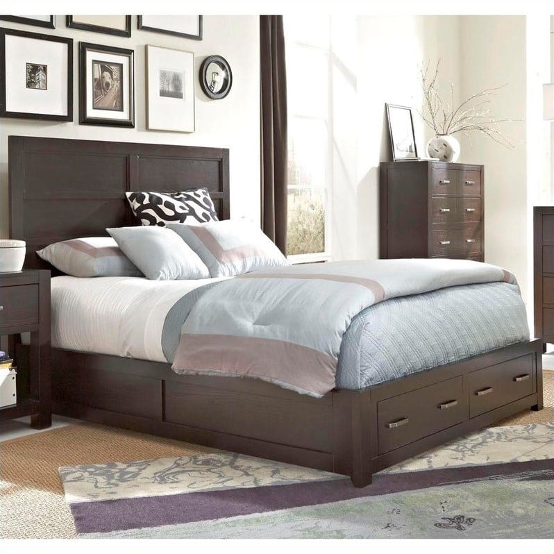 Primo Vista Panel Bed w/ Storage Footboard in Black Stain
