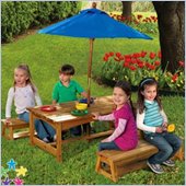 KidKraft Outdoor Picnic Table and Benches with Blue Umbrella