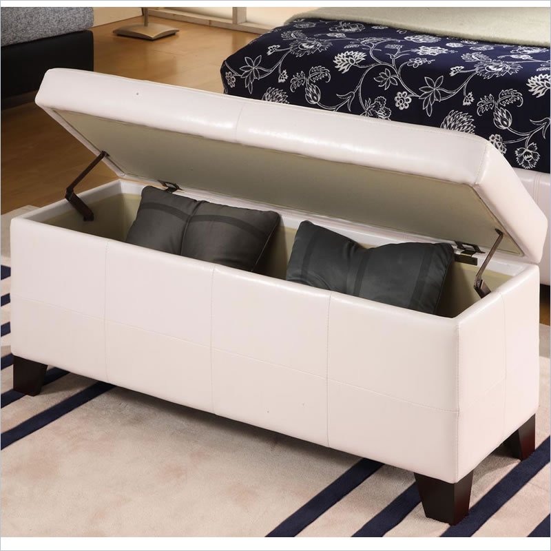 Modus Upholstered Milano Blanket Storage Bench White Leatherette