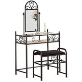 Coaster Frosted Black Wrought Iron Makeup Vanity Table Set with Mirror in Black Velour