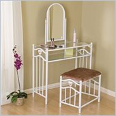 Coaster Glossy White Metal Makeup Vanity Table Set with Mirror in Mauve Velour