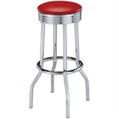 Coaster Cleveland Chrome Plated Soda Fountain Bar Stool in Red