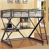 Powell Furniture Z-Bedroom Full Size Study Metal Loft Bunk Bed in Powder-Coat Black Finish