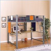 Powell Furniture Teen Trends Full Size Study Metal Loft Bunk Bed in Silver Finish 