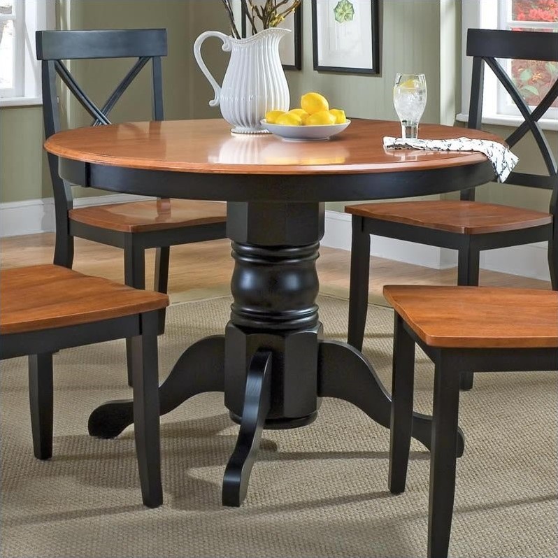 Home Styles Round Pedestal Casual Black & Cottage Oak Finish Dining Table eBay