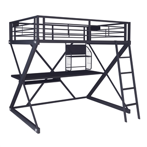 linon z-bedroom full size metal study loft bunk bed in black