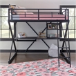 Linon Z-Bedroom Full Size Metal Study Loft Bunk Bed in Black
