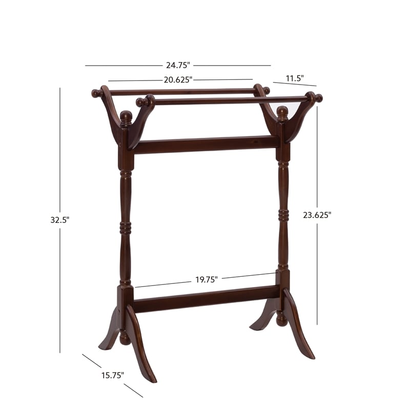 Linon Heirloom Solid Pine Wood Double Bar Blanket Rack in Cherry Stain