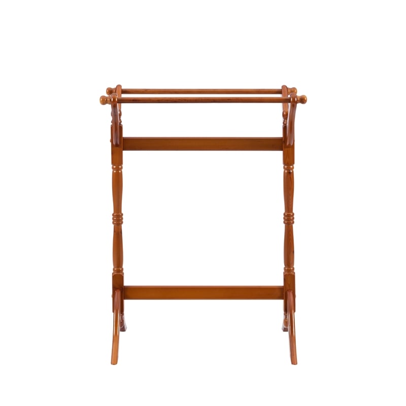 Linon Heirloom Solid Pine Wood Double Bar Blanket Rack in Oak Brown Stain