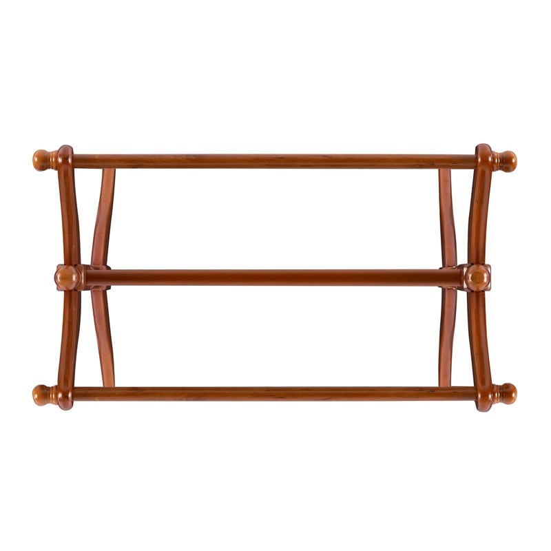 Linon Heirloom Solid Pine Wood Double Bar Blanket Rack in Oak Brown Stain