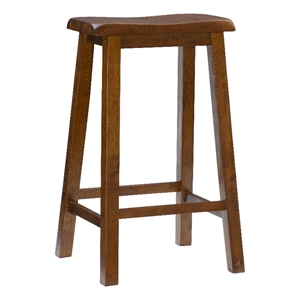 Linon Beamon 29&quot Sturdy Wood Backless Saddle Seat Bar Stool in Honey Brown