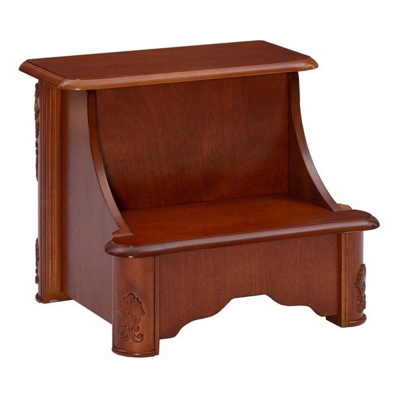 Linon Woodbury Wood Bed Steps with Storage in Brown