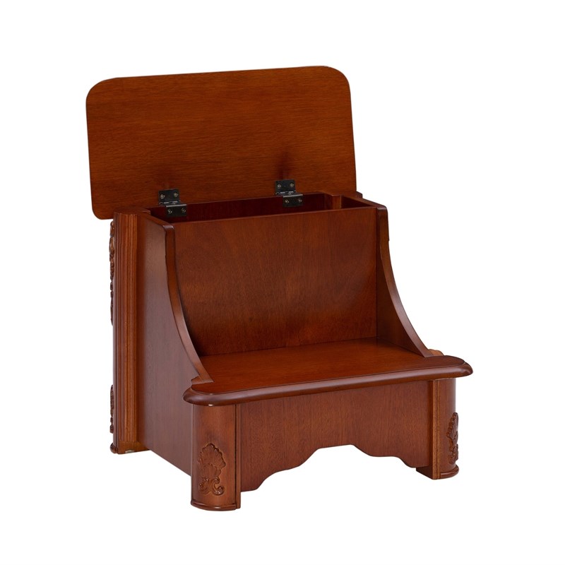 Linon Woodbury Wood Bed Steps with Storage in Brown