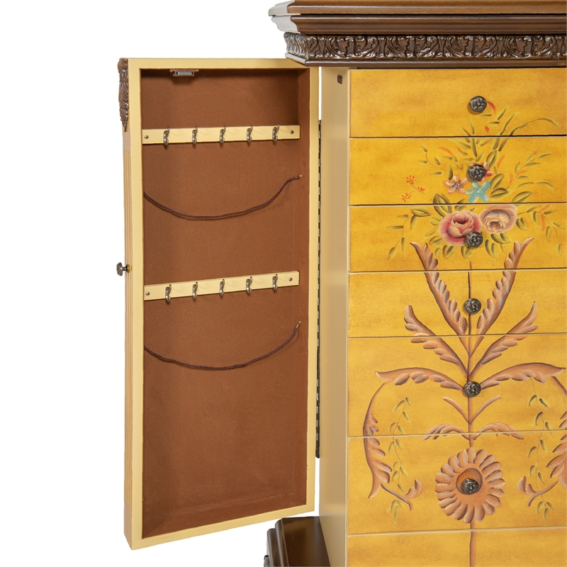 Linon Masterpiece Wood Hand Painted Jewelry Armoire in Antique