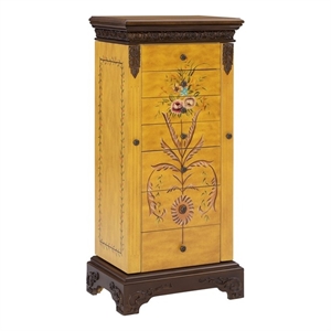 linon masterpiece wood hand painted jewelry armoire in antique parchment yellow